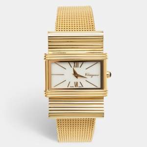 Salvatore Ferragamo Mother Of Pearl Gold Plated Stainless Steel Renaissance F69 Women's Wristwatch 32 mm