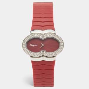 Salvatore Ferragamo Red Diamond Stainless Steel Rubber Assoluto F59 Women's Wristwatch 40 mm 