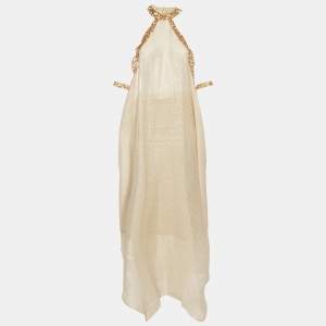 Pre Owned Sana Osmani Gold Sequin Embellished Lurex Loose Fit Midi Dress L