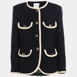 Sandro Navy Blue/Cream Tweed Jacket S
