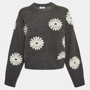 Sandro Grey Floral Intarsia Knit Sweater L