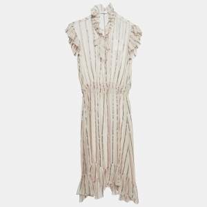 Sandro Pink Stripe Silk Ruffled Midi Dress L