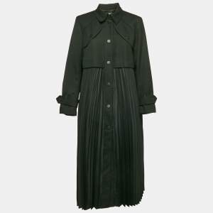 Sandro Black Gabardine and Plisse Long Coat M