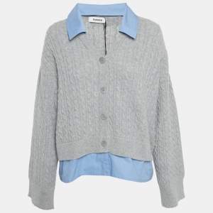 Sandro Grey Cable Knit and Cotton Sweater XL
