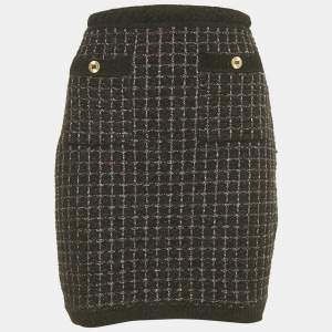 Pre Owned Sandro Black Velvet and Lurex Tweed Mini Skirt M