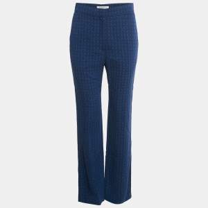 Pre Owned Sandro Blue Jacquard Crepe Amparo Pants L