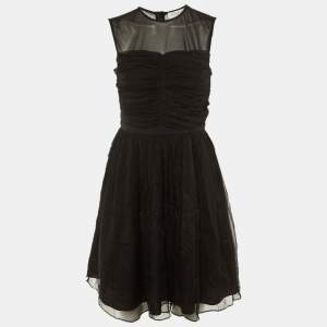 Pre Owned Sandro Black Silk Chiffon Ruffled Mini Dress M