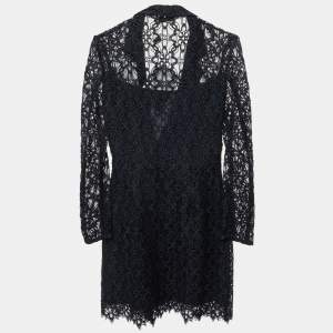 Pre Owned Sandro Navy Blue Lace Nanie Coat Mini Dress S