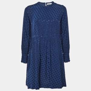 Pre Owned Sandro Navy Blue Polka Dot Crepe Mini Dress S