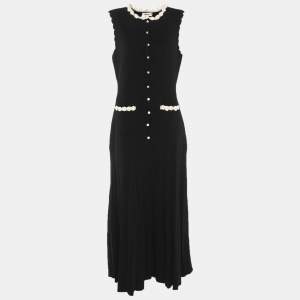 Pre Owned Sandro Black/White Knit Sleeveless Dress M