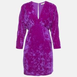 مملوكة مسبقًا Sandro Fuchsia Velvet V-Neck Mini Dress S
