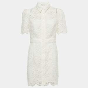 Pre Owned Sandro Off-White Floral Guipure Lace Mini Dress L
