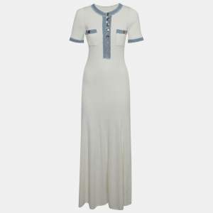 مملوكة مسبقًا فستان ساندرو أبيض محبوك بحافة دنيم أليسيا متوسط الحجم