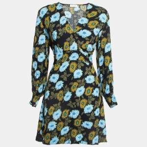 Sandro Black Floral Printed Crepe Mini Dress M
