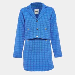 Sandro Blue Checked Tweed Blazer and Skirt Set M/S