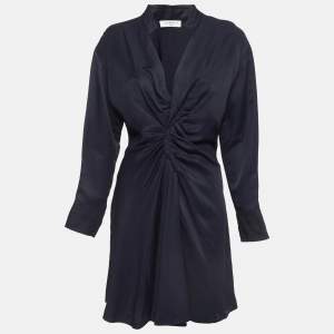 Sandro Navy Blue Linen Blend Twisted Mini Shirt Dress M