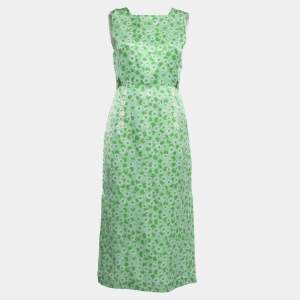 Sandro Green Ashley Floral Print Linen Blend Midi Dress S