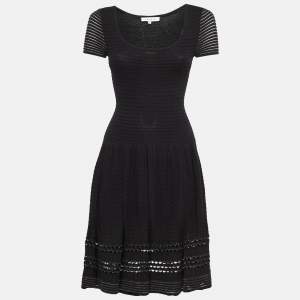 Sandro Black Textured Lurex Knit Flared Short Dress S