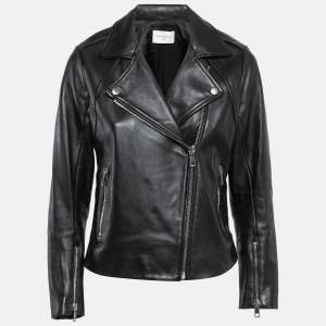 Sandro Black Lambskin Leather Zip-Up Jacket L