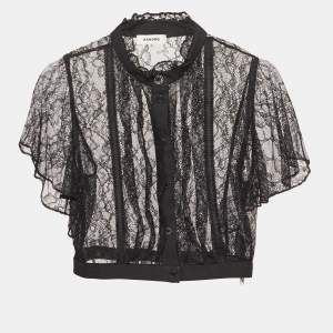 Sandro Black Lace Sheer Crop Top XS