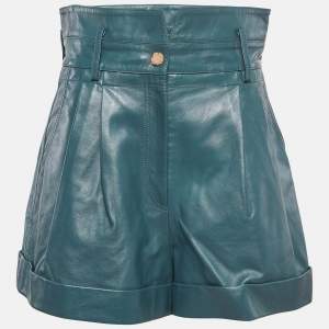 Sandro Green Leather Pleated Shorts L