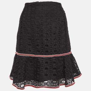 Sandro Black Richard Chain-Link Lace Flounce Skirt L