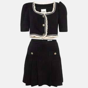Sandro Black Tweed Crop Jacket and Mini Skirt Set (S/XS)