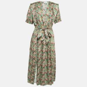 Sandro Multicolor Floral Print Crepe Fiona Midi Dress L