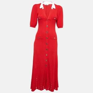 Sandro Red Cut-Out Knit Collar Maxi Dress S