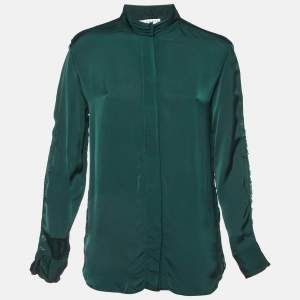 Sandro Green Satin Lace Trimmed Top L