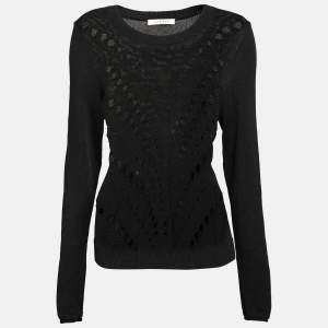 Sandro Black Perforated Knit Long Sleeve Jumper L