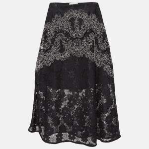 Sandro Black Lace Embroidered Midi Skirt M