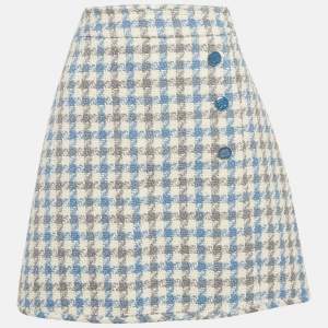Sandro Blue Houndstooth Tweed Short Skirt L