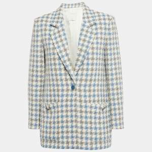 Sandro Blue Houndstooth Tweed Oversized Blazer S