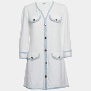 Sandro White Tweed V-Neck Short Dress M