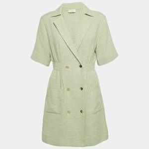 Sandro Sage Green Tweed Double Breasted Short Dress M