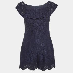 Sandro Navy Blue Lace Mini Scallop Hem Jumpsuit S