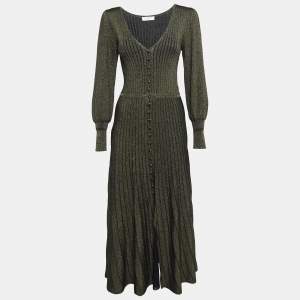 Sandro Metallic Lurex Knit V-Neck Midi Dress M