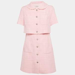 Sandro Pink Tweed Button Front Mini Dress S