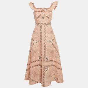 Sandro Peach Pink Bandana Print Linen Blend Coquette Gale Dress XS