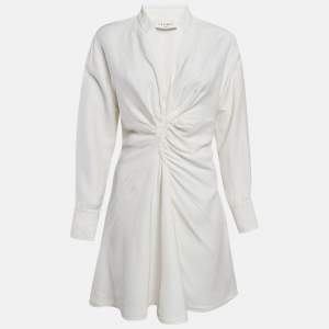 Sandro White Gabardine Celia Ruched Shirt Dress S