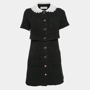 Sandro Black Lace Collar Trim Tweed Mini Dress S
