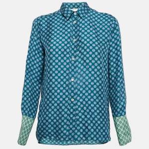 Sandro Green Printed Crepe Button Front Shirt S