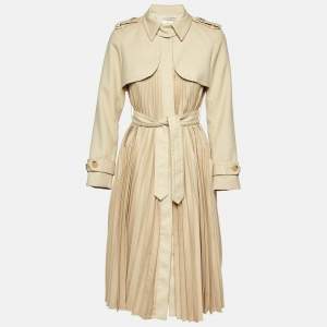 Sandro Beige Gabardine Pleated Trench Coat S