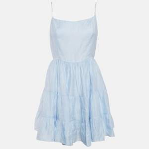 Sandro Blue Linen Blend Tiered Mini Dress L