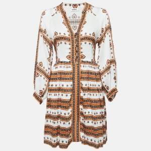 Sandro White Printed Linen Blend Ramata Mini Dress S