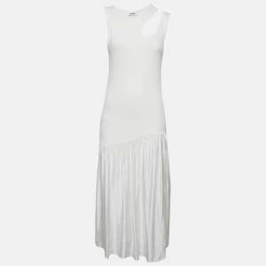 Sandro White Cotton Rib Knit and Satin Midi Dress M