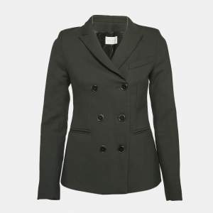 Sandro Black Gabardine Double Breasted Blazer S