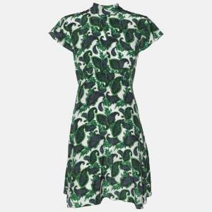 Sandro Green Paisley Print Silk Neck Tie Mini Dress S