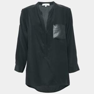 Sandro Black Silk Leather Trimmed Top M